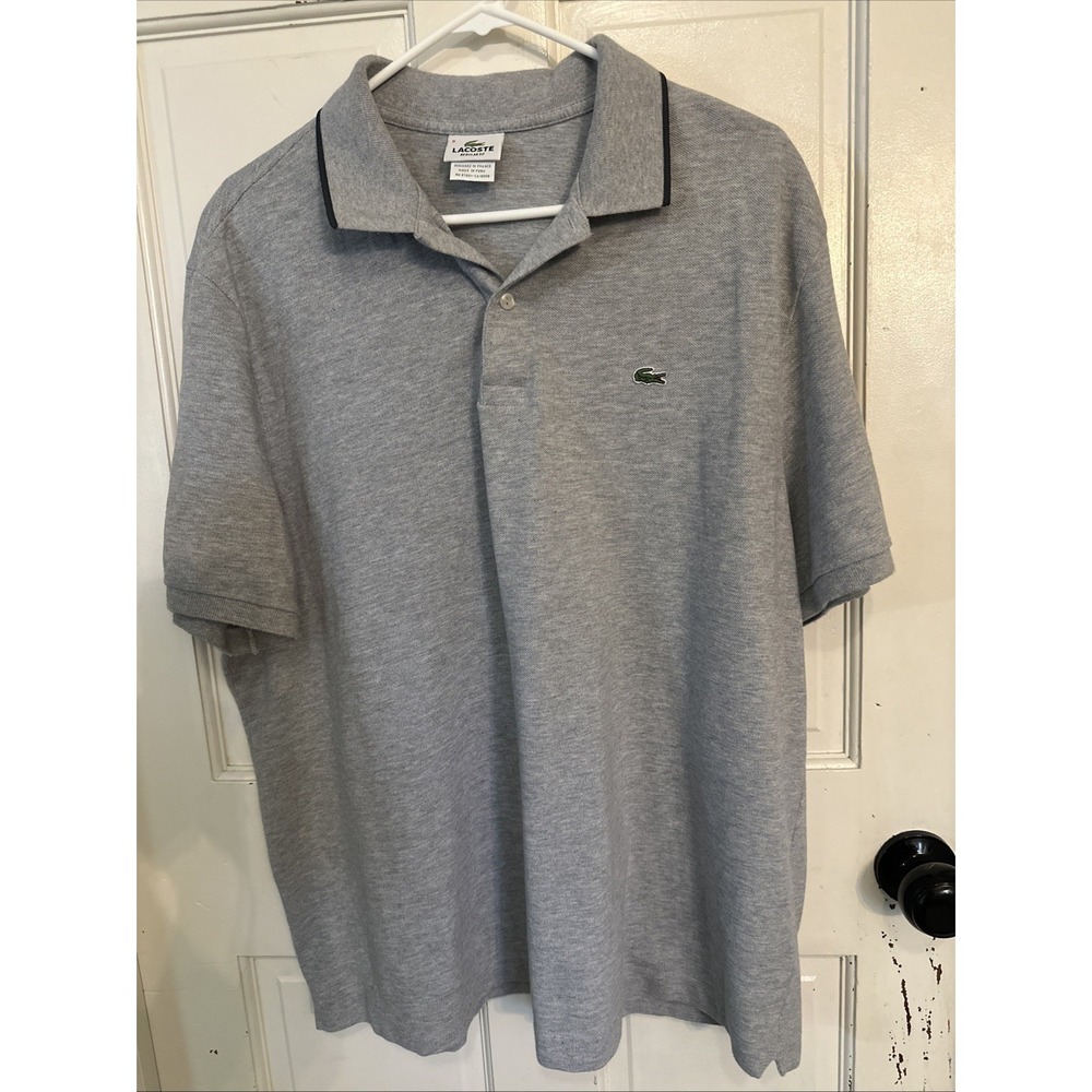 Lacoste Vintage 90s Polo Retro Rare Size 4XL‎ Gray w/ black trim lightweight